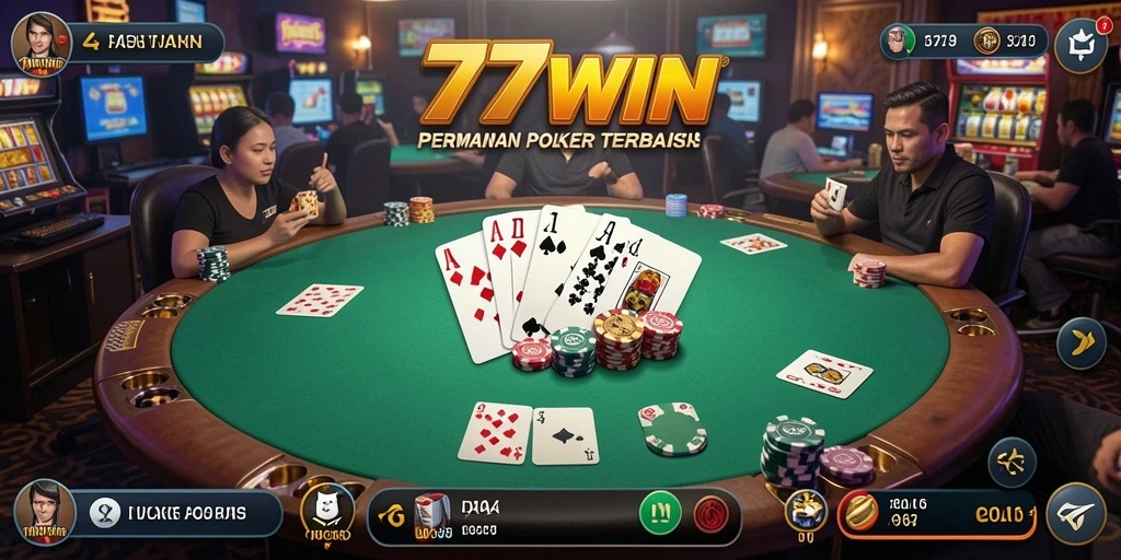 Screenshot 77WIN menampilkan pemain yang serius dalam permainan Poker.