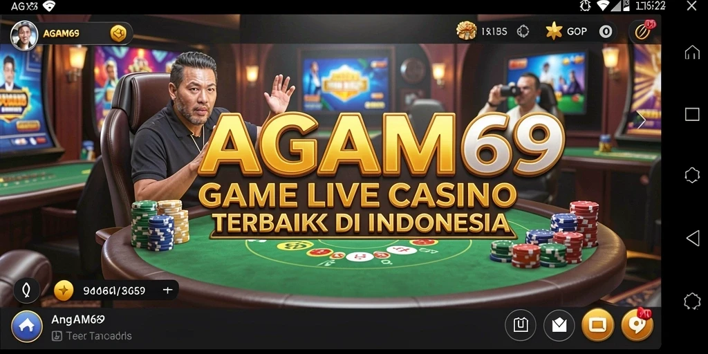 Tampilan utama AGAM69 menampilkan suasana kasino yang mendebarkan.