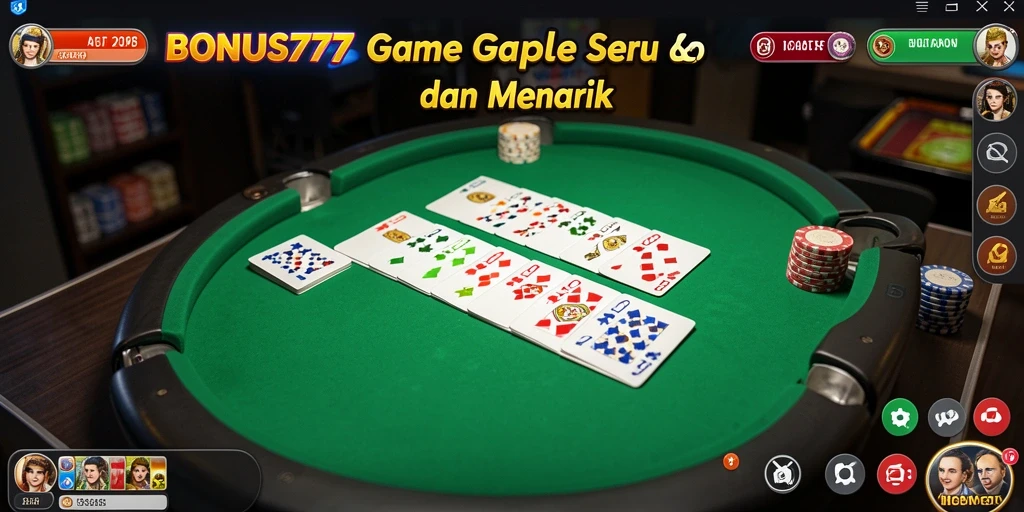 Screenshot permainan Gaple BONUS777 yang penuh warna dan menarik.