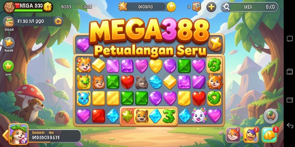 Tampilan menawan dari gameplay MEGA388 dengan tantangan Match-3.