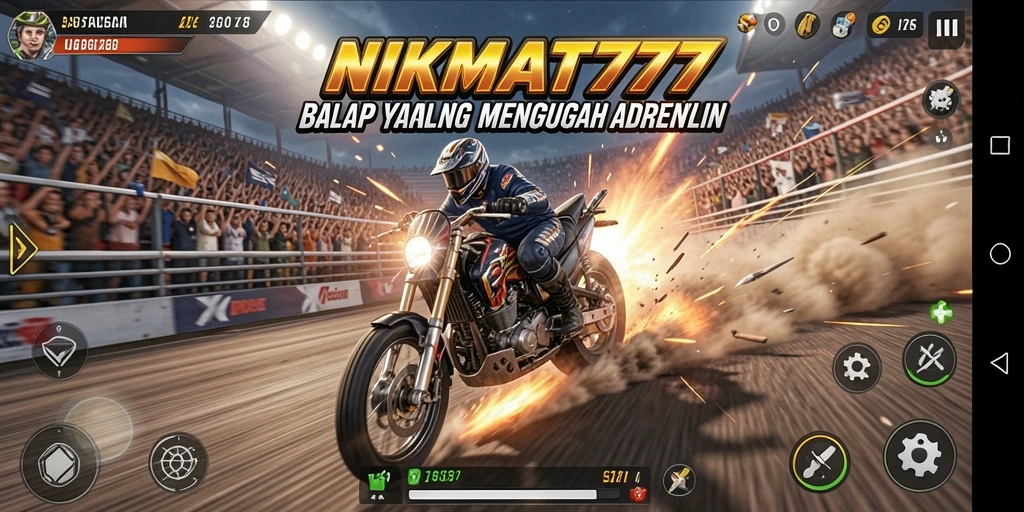 Screenshot gameplay NIKMAT777 menampilkan aksi balap yang mendebarkan.