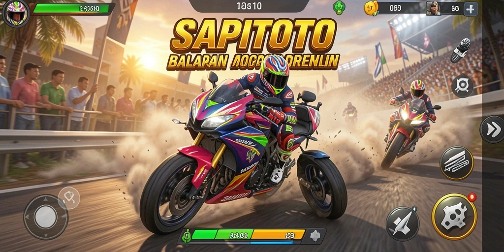 Screenshot SAPITOTO menunjukkan aksi balapan motor yang mendebarkan.
